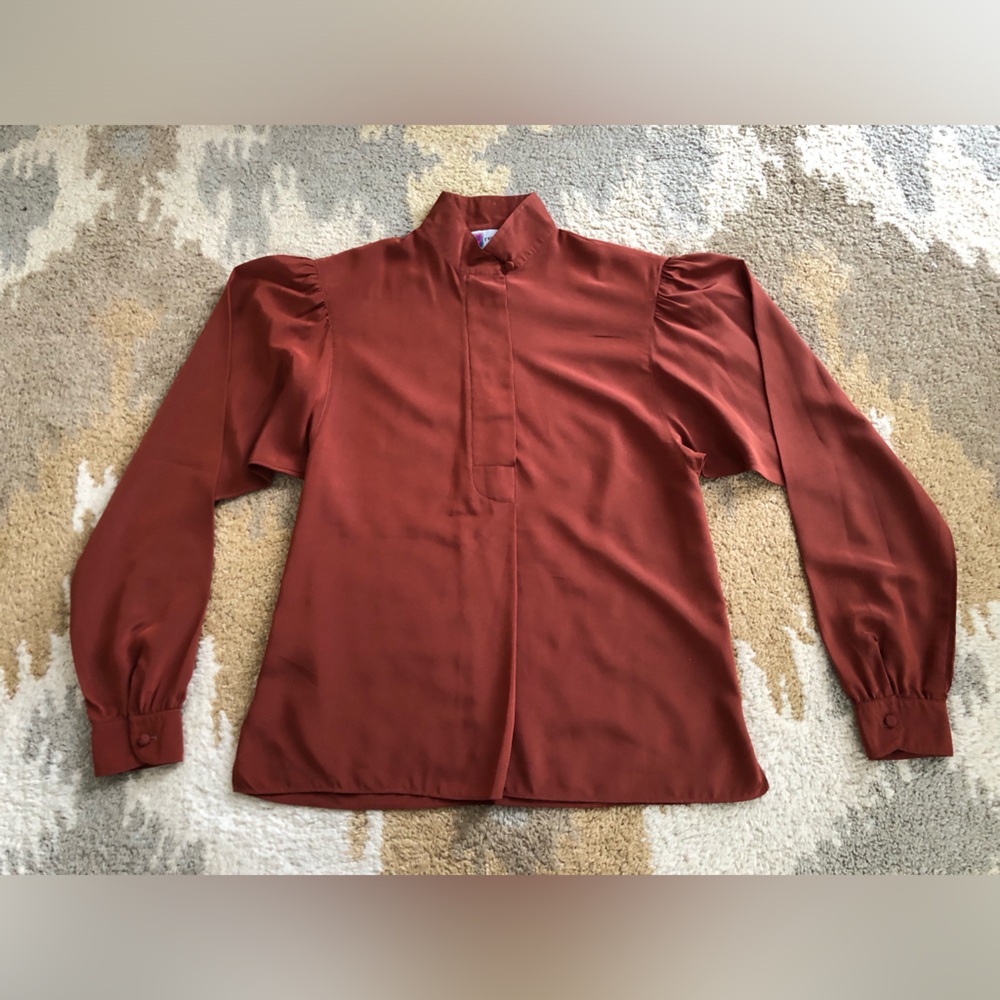 Vintage Prophecy Mock Neck Puff Shoulder Blouse Rust Sz 4 EUC!